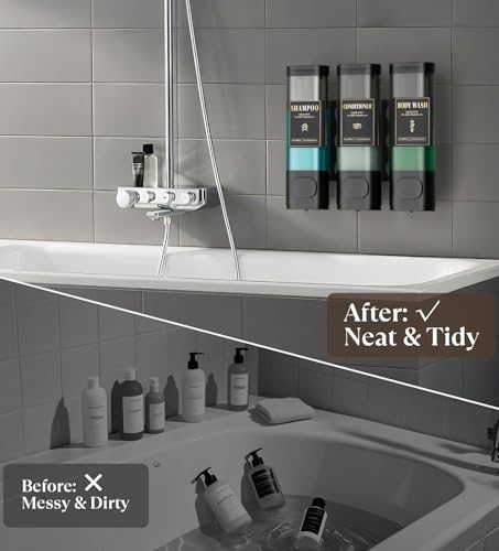 Luxspire Shampoo and Conditioner Dispenser, Shower Soap Dispenser 3-Chamber | Lockable Large Capacity 900ml No-Drill Wall-Mounted Shampoo and Body Wash Dispenser for Bathroom Hotel Kitchen Airbnb - color: Classic Black, size: 3 Chamber