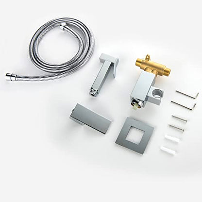 Handheld Bidet Sprayer Head Hot and Cold Mixing Kit Set Chrome Brass | Warm Water Value Mixer, Modern Square Design, Concealed Bidet Hand Held Sprayer Shattaf Bathroom Attachment For Toilet - color: Chrome