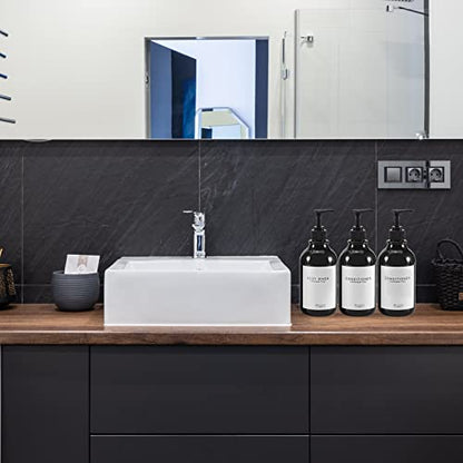 Shampoo and Conditioner Dispenser for Shower Wall 3 Chamber,Refillable Shampoo and Conditioner Bottles with Waterproof Labels,Soap Dispenser with Pumps - color: 3 Bottles 3 Wall Mounts-black