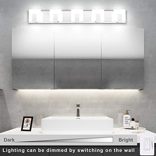 Aipsun Modern 5-Light LED Vanity Light - Dimmable Chrome Bathroom Wall Light Over Mirror (White Light) - size: 5 Lights
