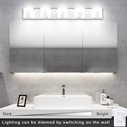 Aipsun Modern 5-Light LED Vanity Light - Dimmable Chrome Bathroom Wall Light Over Mirror (White Light) - size: 5 Lights