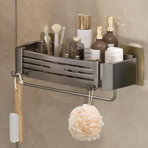 Shower Caddy, No-Drilling Adhesive Shower Shelves with Hooks, Waterproof & Rustproof Removable Shower Organizer Storage for Bathroom Kitchen - color: Grey-Rectangular -1pack