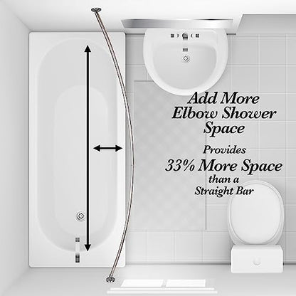 Bath Bliss Curved Shower Rod | Adjustable 44"-78" Inch | Bathroom Shower Curtain and Liner Rod | 33% More Space | Wall Mounted | Easy Installation | Aluminum - color: Aluminum