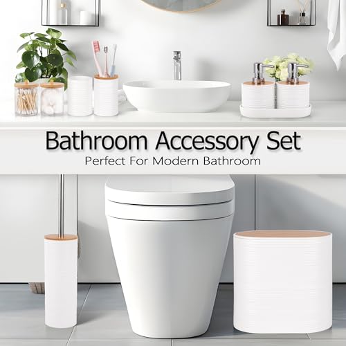 25 PCS White Bathroom Accessories Set丨Shower Curtain Bathroom Accessory | All-in-One Kit with Shower Curtain,rug,Trash Can,Toothbrush Holder,Toilet BrushSoap Dispenser,Toothbrush Cup,etc for Home - color: White