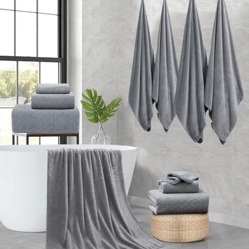 Ycosy Gray Bath Towels Set 35x70 Inches - Luxury 600 GSM Oversized Bath Sheet Towel,Extra Large Microfiber - Quick Dry,Highly Absorbent,Super Soft Shower Towels Spa Hotel Bathroom Towel Set (4-Pack) - color: Dark Gray, size: 4 Piece Bath Towel