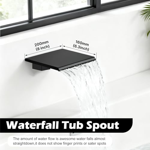 Midanya Shower System with Tub Spout,Bathtub Shower Faucet Set with Square Rainfall Head and Handheld Sprayer Wall Mount Tub Faucet Set with Valve and Trim Kit,8 Inch Matte Black - color: Matte Black, size: 8 Inch