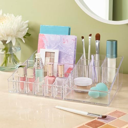 STORi Audrey Clear Vanity Makeup Organizer | 15-Compartment Holder for Brushes, Eyeshadow Palettes, & Beauty Supplies | Stacks on Audrey Storage Drawers | Made in USA - size: Cosmetic Organizer, style: Cosmetic Organizer Topper