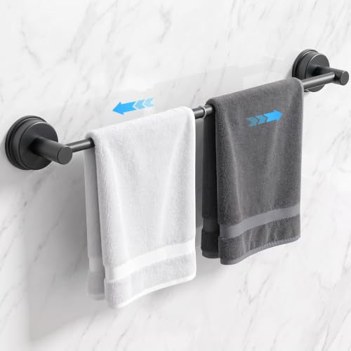 Luxspire Suction Cup Towel Bar No-Drill, Towel Rack 14-24 inch, Black | Adjustable 14-24 inch, rustproof stainless steel rack, Heavy-duty wall mounted holder for Smooth Surface & bathroom wall - color: Black