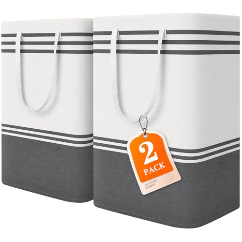 2 Pack Large Laundry Baskets, Laundry Hampers, Freestanding Waterproof Collapsible Clothes Bags with Reinforced Handles - Foldable Dirty Clothes Basket for Dorm, Bathroom, Room (Grey/75L) - size: 2 x 75L