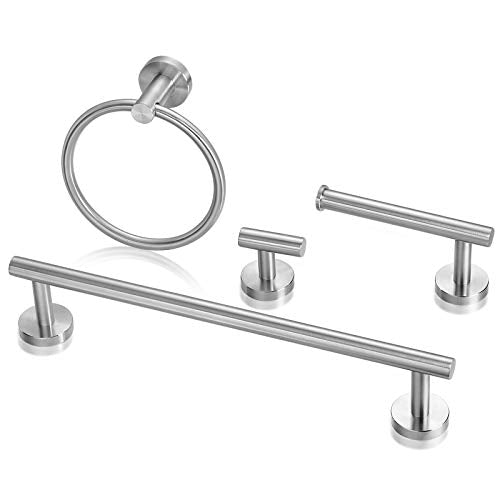 4 Pieces Bathroom Hardware Set-Towel Ring-Toilet Paper Roll Holder-Towel Hooks-Towel Bar Sets Heavy Duty SUS 304 Stainless Steel Wall Mount Bathroom Accessories,9100PC Polished Chrome - color: Brushed Nickel-4