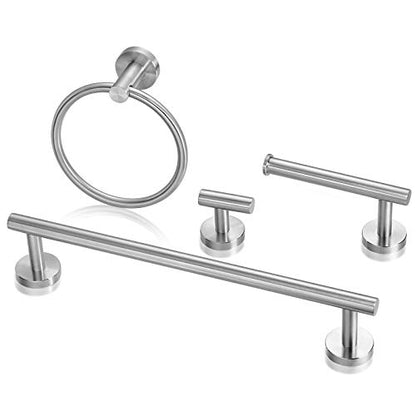 4 Pieces Bathroom Hardware Set-Towel Ring-Toilet Paper Roll Holder-Towel Hooks-Towel Bar Sets Heavy Duty SUS 304 Stainless Steel Wall Mount Bathroom Accessories,9100PC Polished Chrome - color: Brushed Nickel-4