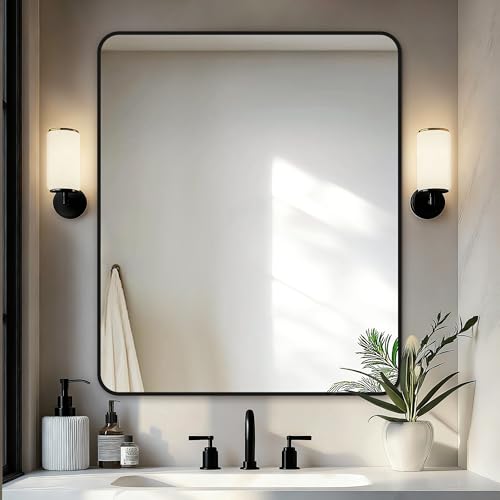 Bathroom Vanity Mirror, Black Framed Mirror for Over Sink, 36x30 | HD glass, distortion-free for makeup and grooming, Sturdy frame, all mounting hardware, hangs horizontal or vertical - color: Rect Black, size: 36"L x 30"W