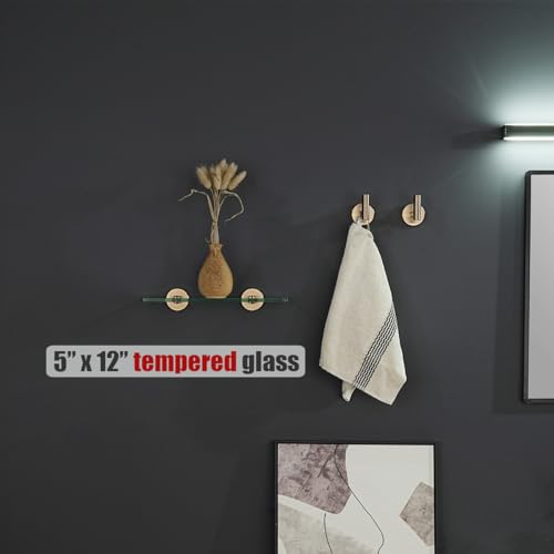 JQK Bathroom Glass Shelf, Tempered Glass Shower Storage 12 by 5 inches, 304 Stainless Steel Champagne Bronze Wall Mount 2 Pack, TGS101L12-CB-P2 - color: Champagne Bronze, size: 12 Inch (2 Pack)