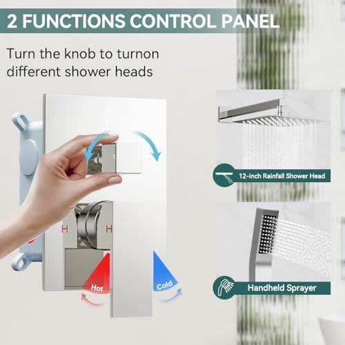 STARBATH Shower Faucet Set Shower System with Diverter Valve, Chrome | 12" Wall Mount Rain Shower Head and Handheld Spray for Two Person, Shower Set with Valve and Trim Kit Complete - color: Chrome, size: 12"-01