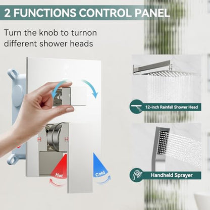 STARBATH Shower Faucet Set Shower System with Diverter Valve, Chrome | 12" Wall Mount Rain Shower Head and Handheld Spray for Two Person, Shower Set with Valve and Trim Kit Complete - color: Chrome, size: 12"-01
