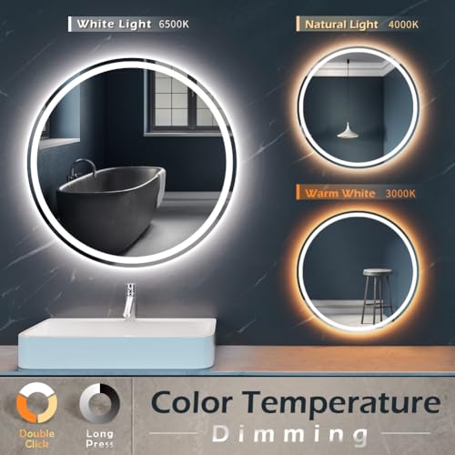 KWW Round Mirror Bathroom LED Lighted Mirror, Illuminated Dimmable Anti-Fog Wall-Mounted Makeup Vanity Mirror with Lights (36 inches) - size: 36"L x 36"W