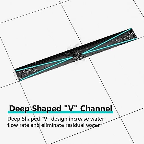 Neodrain 24" Matte Black Linear Shower Drain,2-in-1 Flat& Tile Insert Cover | 304 Stainless Steel,Fast Drainage, Durable,Rectangle Shower Floor Drain with Adjustable Feet,Hair Strainer,Fits Bathrooms - color: Matte Black, size: 24 In