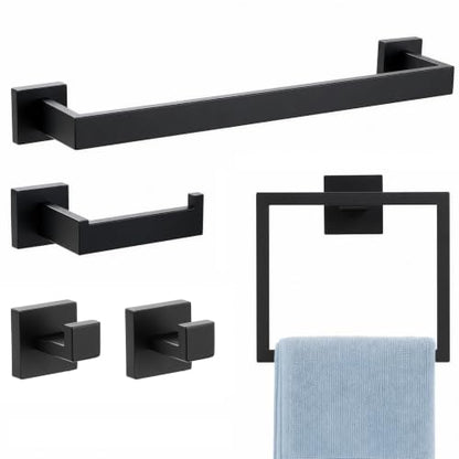 Mattle Black Towel Bar, SUS304 Stainless Steel Bathroom Hardware Set, Towel Racks for Bathroom Wall Mounted 16-Inches - color: Matte Black（5 Piece）, size: 16 inches