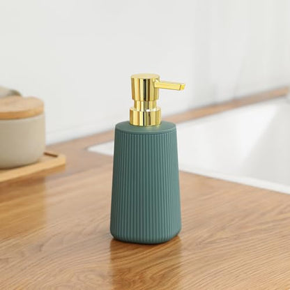 YAUKPH Small Soap Dispenser for Bathroom and Kitchen Matte Green and Gold | Modern Farmhouse Striped Style Plastic Hand Soap Dish Soap Dispenser with Pump - color: Green and Gold