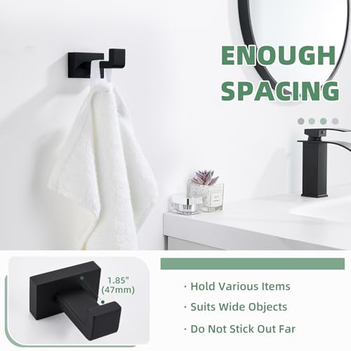 Suyar Matte Black Towel Hook, Coat Robe Holder for Bathroom Wall | SUS304 Stainless Steel, Screw Mount - color: Matte Black