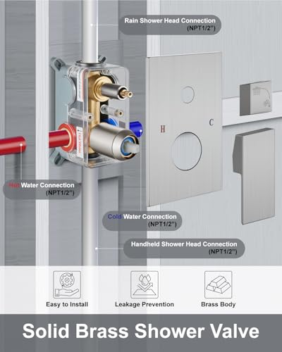 Aolemi Shower System with Rain Head and Handheld,8-Inch,Brushed Nickel | High-Pressure Shower Faucet Set with Dual-Function Handheld,Rough-In Valve,1.8 GPM,Wall-Mount Trim Kit - color: Brushed Nickel, size: 8 Inch