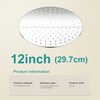 All Metal Rain Shower Head - Heavy Duty Stainless Steel, Easy Install, High Water Flow, Ultra-Thin Modern Design for Bathroom (Chrome, 12) - color: Chrome, size: 12