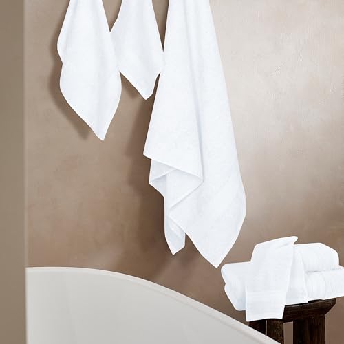 BOUTIQUO 6 Pack Cotton Towel Set, Contains 2 Bath Towels 27x54 inch, 2 Hand Towels 16x24 inch & 2 Wash Coths 12x12 inch, Ideal Everyday use, Ultra Soft Compact & Lightweight - White - color: White, size: 6 Piece Towel Set