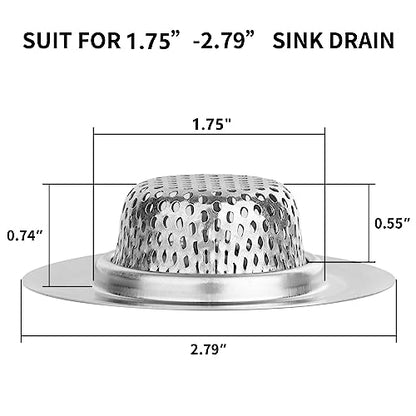 Ohtomber 2PCS 2.79" Stainless Steel Bathtub Drain Strainer Hair Catcher | Fine Mesh Filter Basket, Efficient Hair Trapping, Rust Resistant, For Bathroom Sink Shower Tub Wash Basin, Rustproof