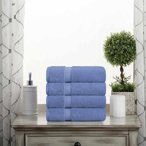 SUPERIOR Egyptian Cotton Plush & Absorbent, Hand Towel Set of 4, Denim Blue | Quick Dry, Soft Luxury Towel Set, Bath Essentials for Bathroom, Guest Bath, Spa, 4 Piece Set, Madeline Towels - color: Denim Blue, size: Hand Towel 4-Pack