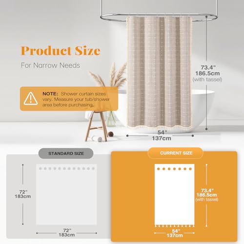 BTTN 54x72 Boho Farmhouse Linen Heavy Duty Shower Curtain Set, Tan/Taupe | Small Size, 330GSM Linen Blend, 3-side Tassels, Water Repellent Fabric, 10 Plastic Hooks, Rustic Bohemian, Machine Washable - color: Taupe, size: 54"W x 72"L (Pack of 1)