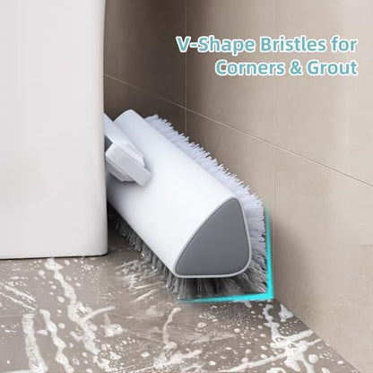 MOPALL Shower Bathtub Scrubber Brush for Cleaning with 55" Long Handle | Dual sided Stiff Bristle, 180° Rotatable V Shape Head, Heavy Duty Stainless Steel Handle, for Tile, Patio/Deck/Garage/Corner