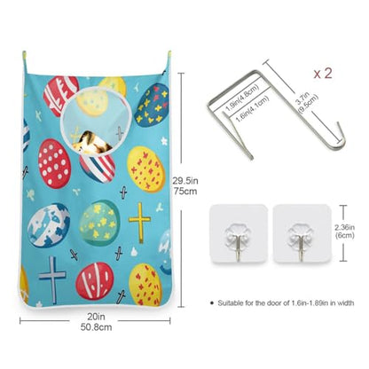 Hanging Laundry Hamper Over the Door with Stainless Steel Hooks Rack Dirty Clothes Wall Mounted Hamper Basket Bag 29.5X20inch Blue Easter Eggs and Nails1 - color: Blue Easter eggs and Nails, size: 20x29.5inx1