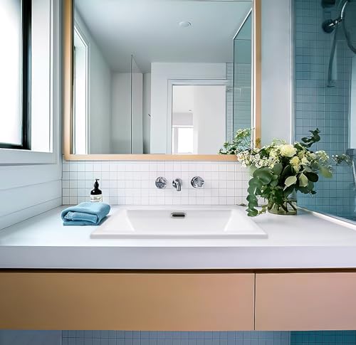 Enbol 20.6" x 14.5" Drop in Bathroom Sink Rectangule Vessel Sink Self-rimming Top Mount Bathroom Sink White Ceramic Lavatory Vanity with Overflow O2014-1 - style: 20.6" X 14.5"