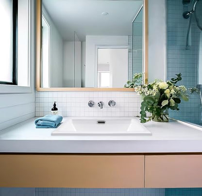 Enbol 20.6" x 14.5" Drop in Bathroom Sink Rectangule Vessel Sink Self-rimming Top Mount Bathroom Sink White Ceramic Lavatory Vanity with Overflow O2014-1 - style: 20.6" X 14.5"