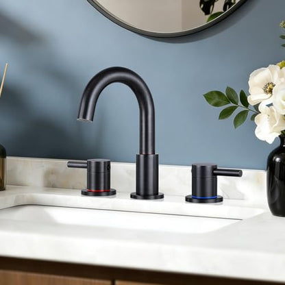 FGKQ 3-Hole 2-Handle Widespread Bathroom Sink Faucet, Oil Rubbed Bronze | Stainless steel, pop-up drain included, 360°swivel spout, for vanity sink 3-hole mount, 8-in widespread - color: Oil Rubbed Bronze