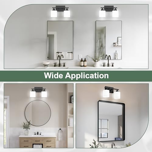 Black Bathroom Lights Over Mirror, Anti-rust Vanity Light Fixture for Bathroom, Modern 2-Light Wall Sconce Light for Living Room, Standard E26 Base, Milky White Glass Shades, Bulbs Not Included - color: Black-2Light