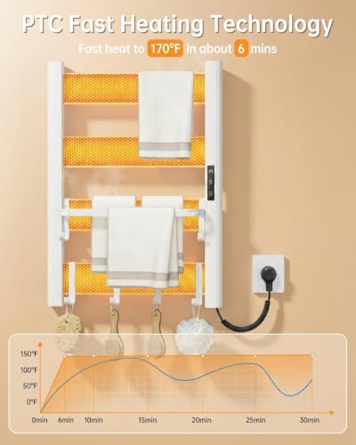 Wall Mounted Heated Towel Rack, 4-Bar Towel Warmer for Bathroom | PTC Fast Heating Up to 170°F in 6 Minutes, Adjustable Temperature 110–170°F, 2–12H Timer, Space Aluminum, Matte White - color: White, size: 4-Bars