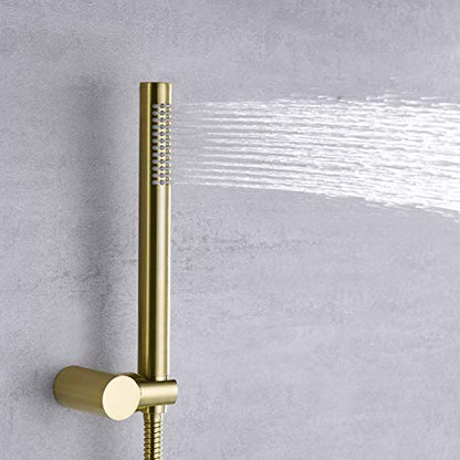 SUMERAIN Brushed Gold Shower Faucet System | with High Pressure 8 Inches Rain Shower Head and Brass Hand Shower, Rough-In Valve Body and Trim Included - color: Brushed Gold, size: 2 Function