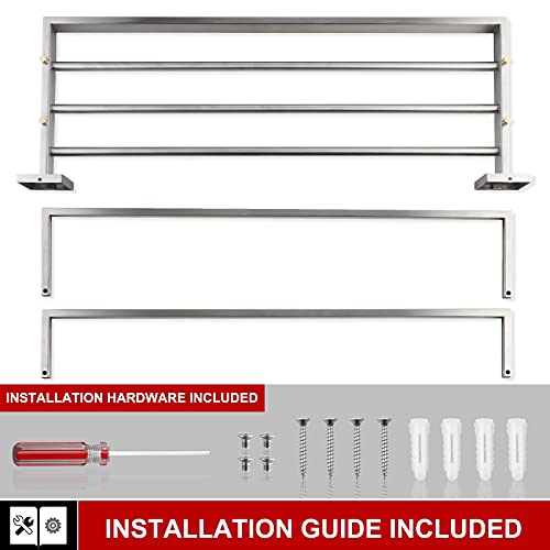 KOKOSIRI Towel Rack 24'' Bathroom Towel Shelves with Double Towel Bars SUS304 Stainless Steel Wall Mounted, Brushed Nickel, B6003BR - color: Brushed Steel, size: 24-Inch