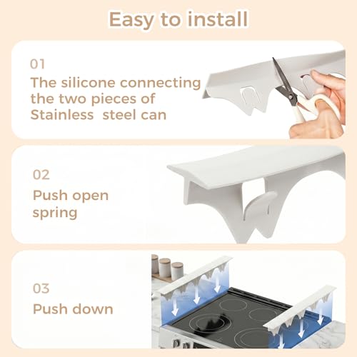 Silicone Stove Gap Covers with Stainless Steel, Oven Gap Filler Seals Gaps Between Stovetop and Counter, Stove Gap Guards Range Trim Kit, Easy to Clean Stove Gap Guard (Beige 2 Pack,25") - color: Beige, size: 25 inches