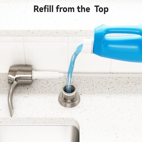 Soap Dispenser for Kitchen Sink Brushed Nickel， Built-in Dispenser, ABS Dispenser Pump with 17 oz PET Bottle, Refill from Top - color: Brushed Nickel, style: 17oz Bottle