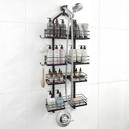 4-Tier Hanging Shower Caddy for Handheld Showerhead, Heavy-Duty Stainless Steel with Dual-Rotating Clamp, Matte Black - color: 4 Tier-Black