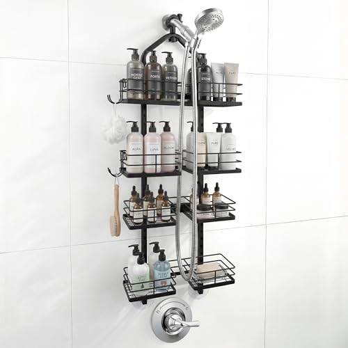 4-Tier Hanging Shower Caddy for Handheld Showerhead, Heavy-Duty Stainless Steel with Dual-Rotating Clamp, Matte Black - color: 4 Tier-Black