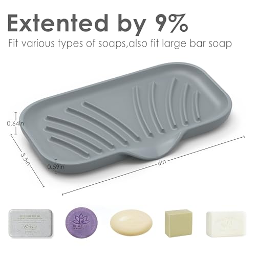Jalopink 2 Pack Soap Holder with Drain - Self Draining Waterfall Soap Dish & Sponge Holder for Kitchen Sink Organizer, Non-Slip Dish Soap Tray for Dispenser Bottle, Gray Pink, 6x3.4 Inches