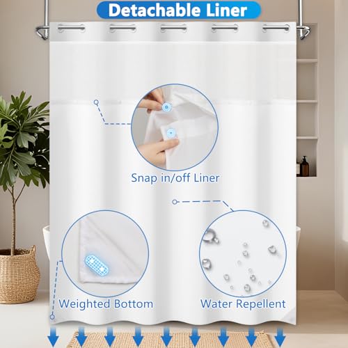 No Hook Shower Curtain and Liner, Farmhouse Heavy Duty Waterproof Shower Curtain with Mesh Top Window and Weighted Hem, Dandelion Print Washable Shower Curtains for Bathroom and Hotel, 71" W x 74" L - color: Dandelion