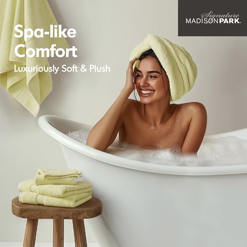 Madison Park 800GSM 100% Cotton Bathroom Bath Towel Set of 8, Yellow | Long Staple, Highly Absorbent, Durable Hotel Spa Quality, Quick Dry, Double Stitched Hems, Lint Reducing, OEKO-TEX Certified - color: Yellow, size: Multi-Sizes