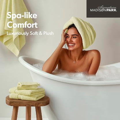 Madison Park 800GSM 100% Cotton Bathroom Bath Towel Set of 8, Yellow | Long Staple, Highly Absorbent, Durable Hotel Spa Quality, Quick Dry, Double Stitched Hems, Lint Reducing, OEKO-TEX Certified - color: Yellow, size: Multi-Sizes