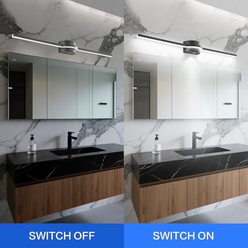 Bathroom Lighting Fixtures Over Mirror– 48 Inch Black Vanity Light for Bathroom LED Dimmable 6000K Cool White with Dual Lighting Design 26W 2080lm Modern Matte Black Aluminum - size: 48 Inch