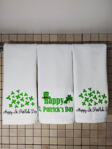 Generic Happy St. Patrick's Day 3-Pack100% Cotton Highly Absorbent Hand Towels.Quick-Drying Hand Towels. Embroidered Premium Luxury Towels.Terry Velour Fingertip Hand Towels,Kitchen &Bath Towels - color: St. Patrick's Day 2