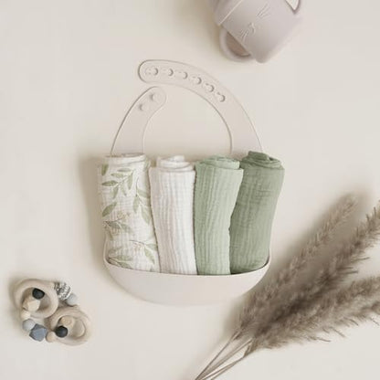 Konssy Baby Muslin Washcloths 7-Pack, 100% Cotton Baby Bath Washcloths, Soft & Absorbent Wash Cloths and Burp Cloths for Newborn Kids Girls & Boys, 11x11 inches - color: Leaf